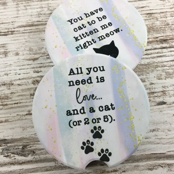 Funny Cat Lover Car Coasters Set of 2 - Picture 6 of 7